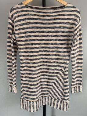 Soft Surroundings 100% Cotton Navy & Beige Striped Cotton Top